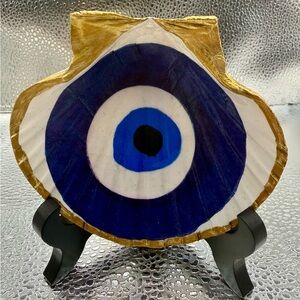 Natural scallop shell Gold and Blue Evil Eye Decor